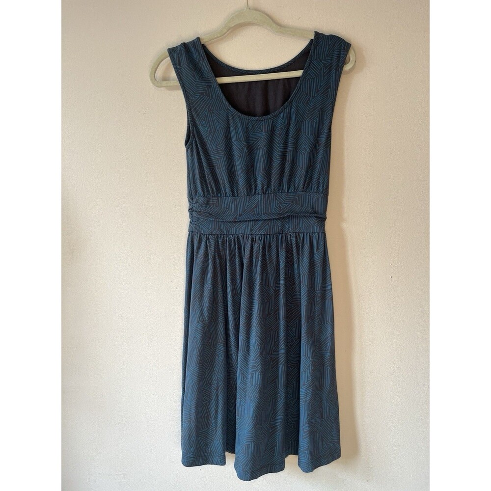 Mata Traders Asheville Dress XS Organic Cotton Fair Trade Blue Geometric Midi